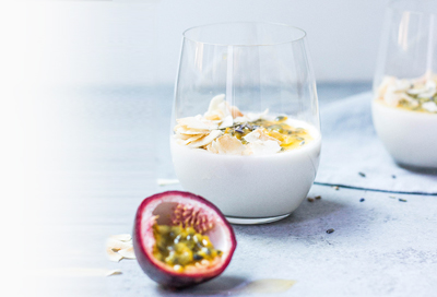 Clean label yoghurt with fruit and almonds