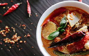 Traditional African cuisine with chillies in a bowl